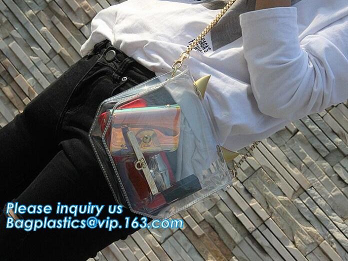 PVC shoulder bag/transparent tote bag, Clear PVC Tote Bag Beach Bag, pvc shoulder bag with golden chain, clutch, packs