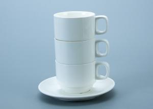 China SGS White Stackable Ceramic Mug Cup With Handle on sale