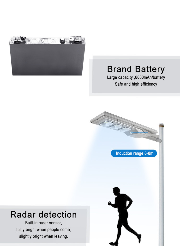 100 W 200 W 300 W Solar Powered LED Street Lights SMD2835 LiFePO4 Battery