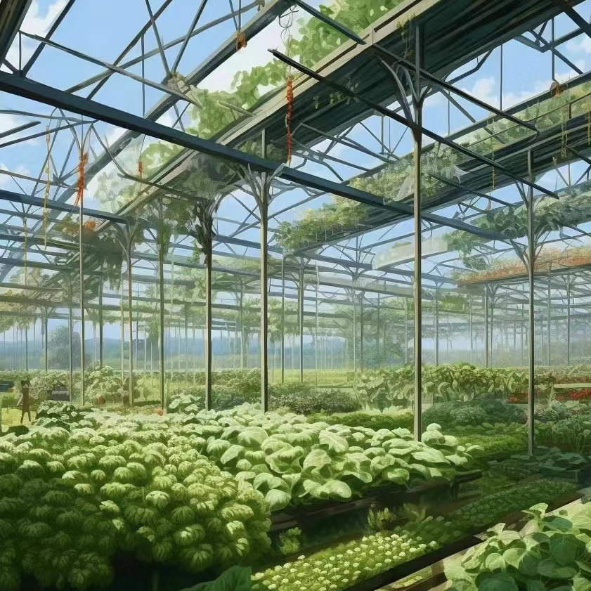 Glass Greenhouse Hydroponic Setup for Vegetable Growth