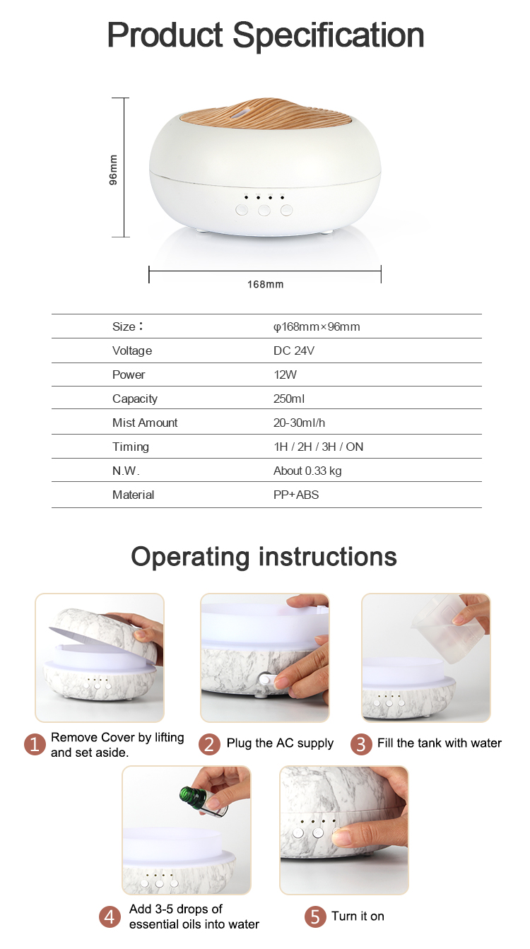 HOMEFISH USB Powered Ultrasonic Aroma Humidifier Tabletop 250ml