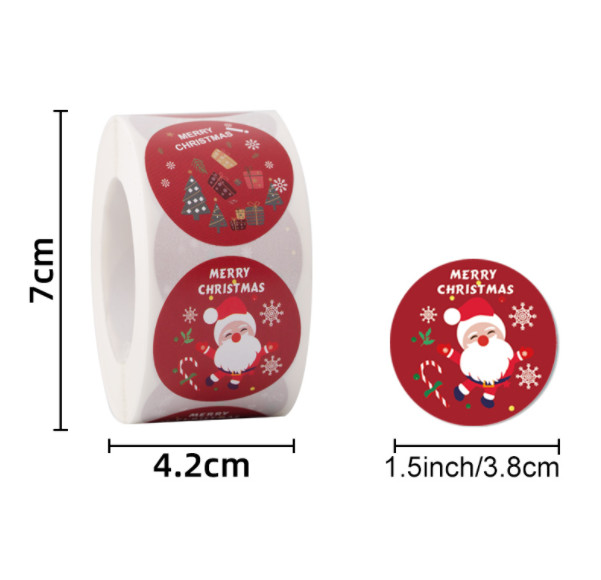 CMYK Sticky Label Roll Santa Claus Reindeer Merry Christmas Vinyl Decals