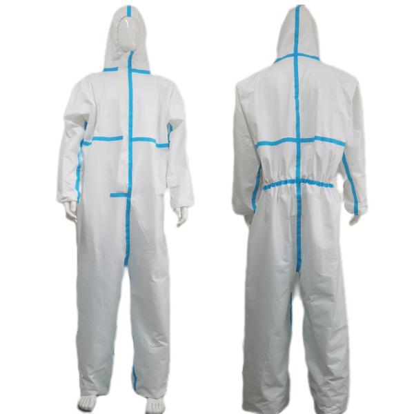 Protective Hooded Work-Wear Safety Chemical Coverall with Stick Strip Closed