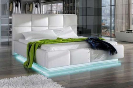 Optional Size White Faux Leather Gas Lift Upholstered Bed Upholstered Frame With