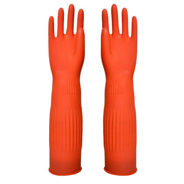 Buy cheap Red Waterproof Extra Long Sleeve Rubber Gloves For Kitchen Cleaning from wholesalers