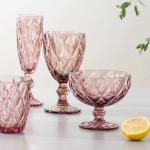 12 Ounce Colored Glass Dessert Bowls 350ml Embossed Footed Glass Trifle Bowl