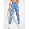 Buy cheap Cotton Fashion Casual Pants Ripped High Street Wear Solid Jeans from wholesalers