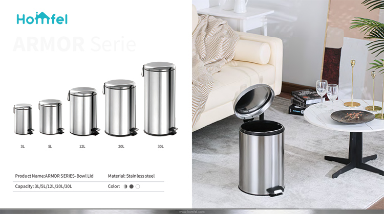 Convenient Rolling Cover Foot Pedal Bin 3L/5L/8L/12L/20L/30L Stainless Steel Trash Can for Hygienic Garbage Collection