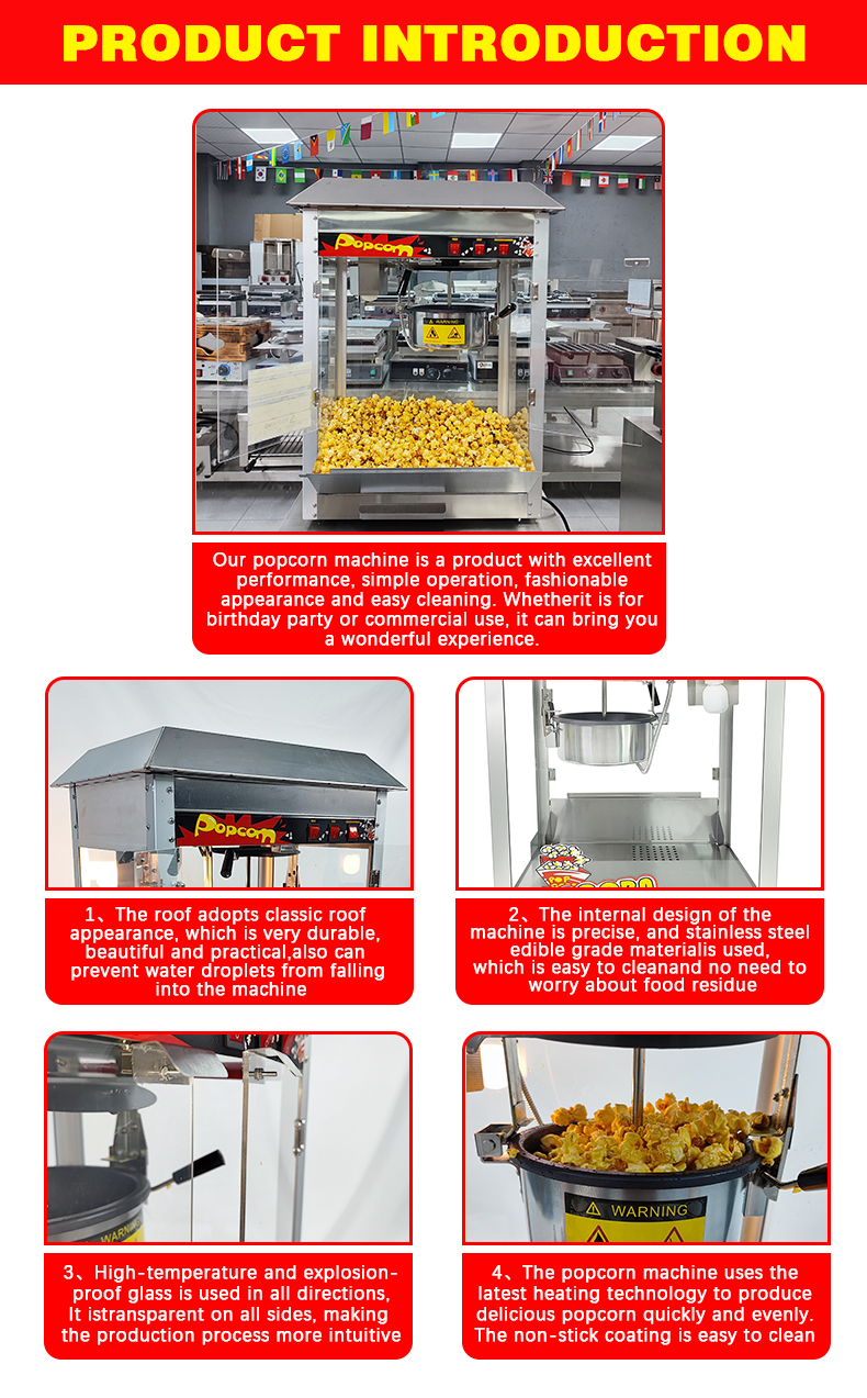 220-240V/50-60Hz Commercial Caramel Popcorn Machine with Butter Melting Capability