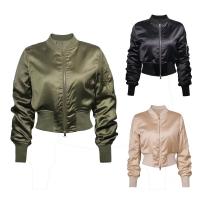 Buy cheap Shinny Satin Short Polyester Baseball Jacket , Military Bomber Jacket Mens product