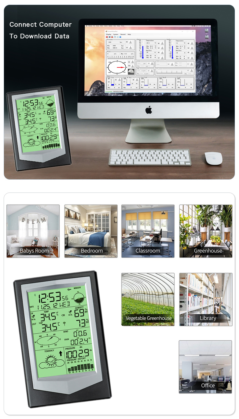 Temperature Range -40 To 60 ° C Wireless 433mhz Weather Station With Outdoor Sensor