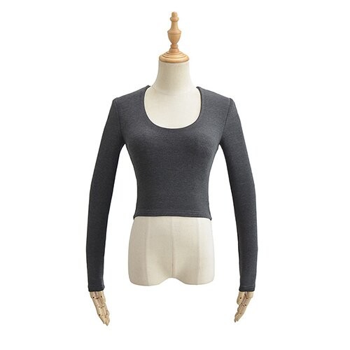 OEM maufactory U Collar Long Sleeved T Shirt Female 22 Autumn Polyester Hot Girl