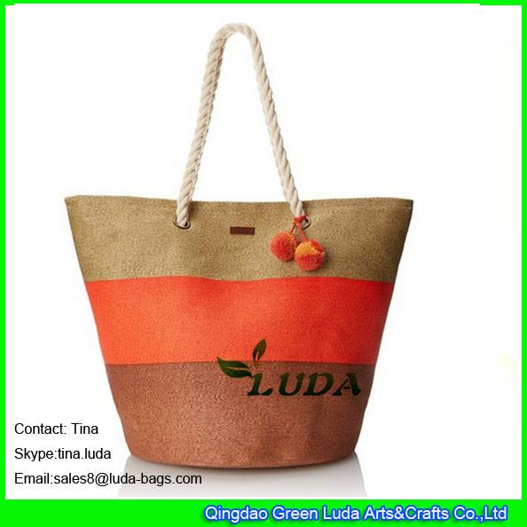 Buy cheap LUDA oversized nice handbags striped paper straw tote large beach bags with pom from wholesalers