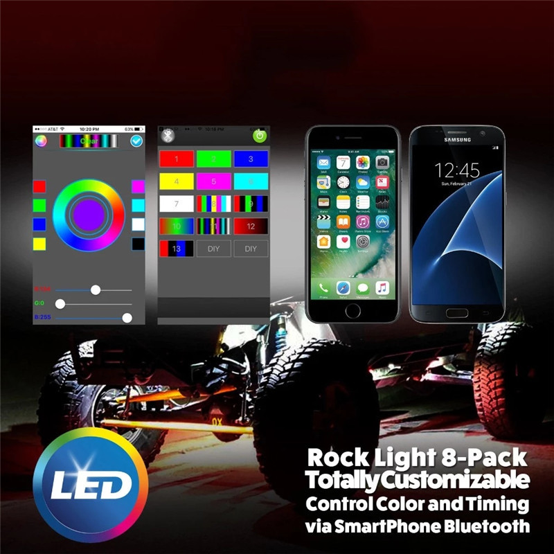 LED RGB Rock Light For Trucks Multi Color Bluetooth Control Under Car LED Underbody Lights Underglow Lights Accessories