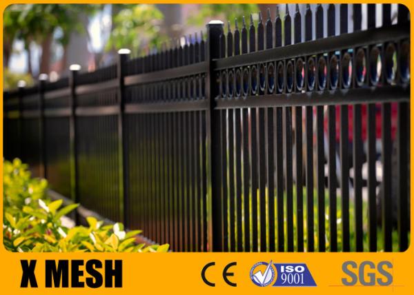 Buy cheap Black 3 Rail Galvanized Steel Picket Fence Akzone Nobel Powder Coating from wholesalers