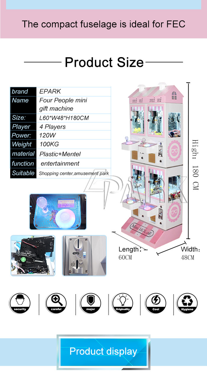 Four people mini crane machine cheap price coin pusher doll crane machine free play