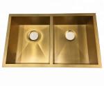 Golden Color Double Bowl Kitchen Sinks Stainless Steel Above Counter