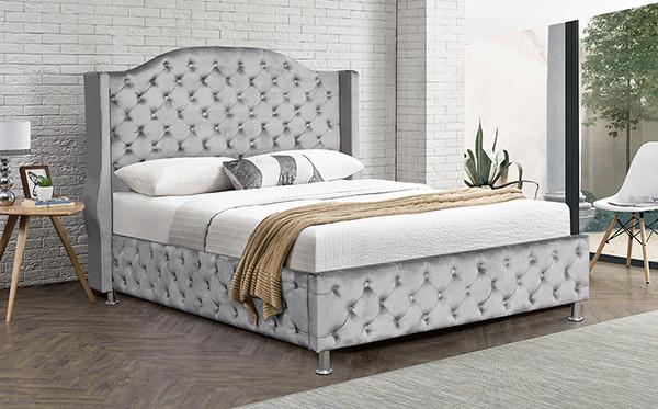 Buy cheap Metal Leg Gas Lift Queen Bed Frame Tufted Headboard Footboard Velvet from wholesalers