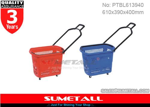 Buy cheap Red / Blue 45 Litres Rolling Plastic Shopping Basket With Wheels For Supermarket from wholesalers