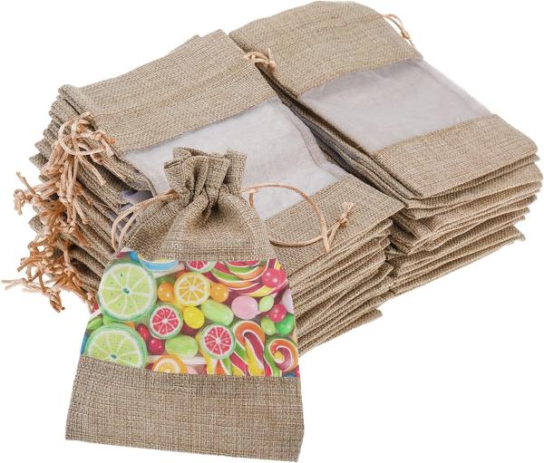 Burlap Sheer Bag Organza Bag Burlap Bags Gift Bags with Drawstring, for Wedding