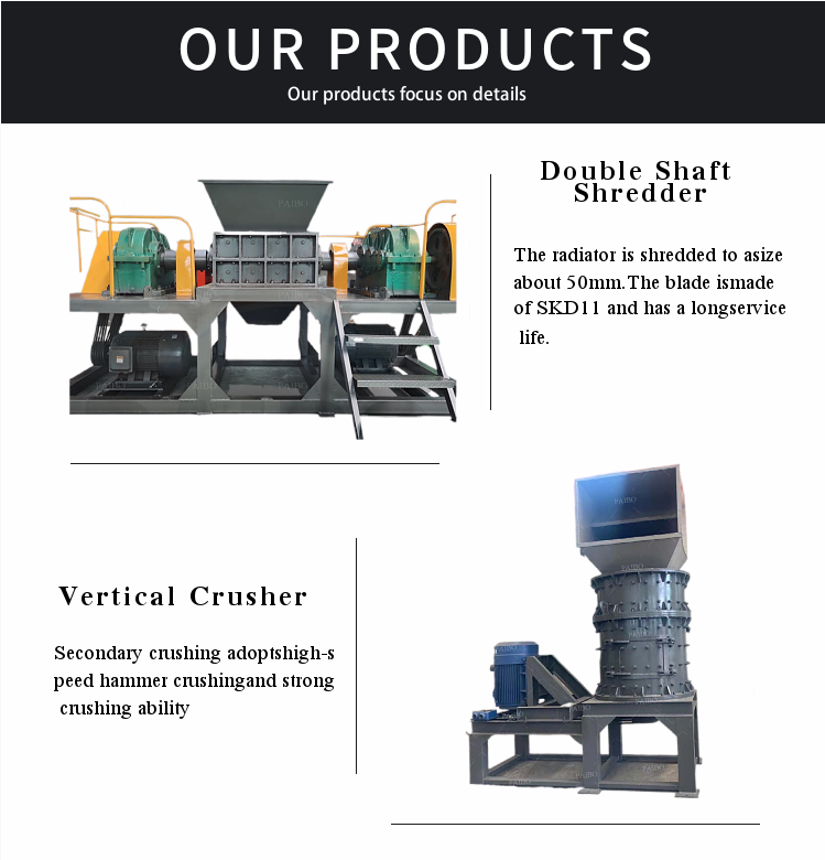 Automobile Car Water Tank Crushing And Separating Equipment for Recycling Scrap Radiators