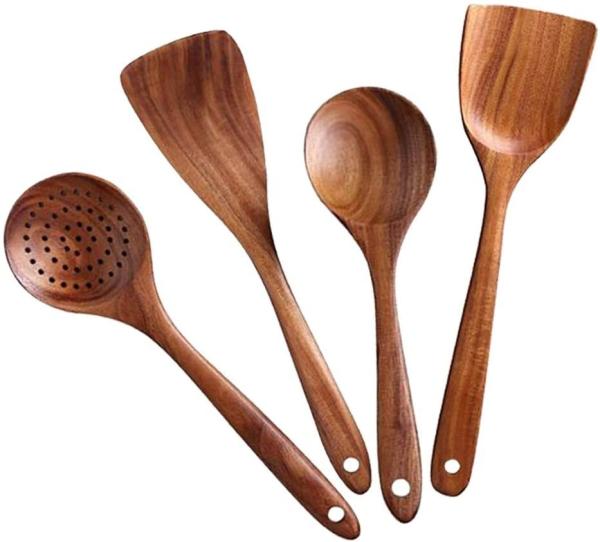 Buy cheap 4pcs set eco-friendly Natural Teak Kitchen Wooden Utensils customized logo and packaging from wholesalers