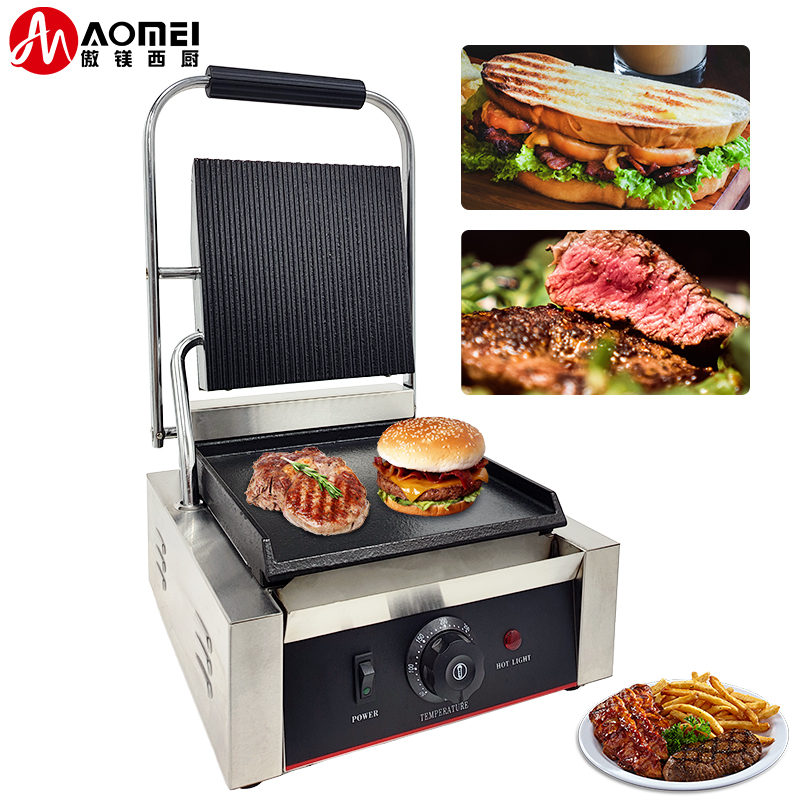 Commercial Electric Grill Portable Panini Sandwich Contact Griddle 305*340*190mm 10.8kg