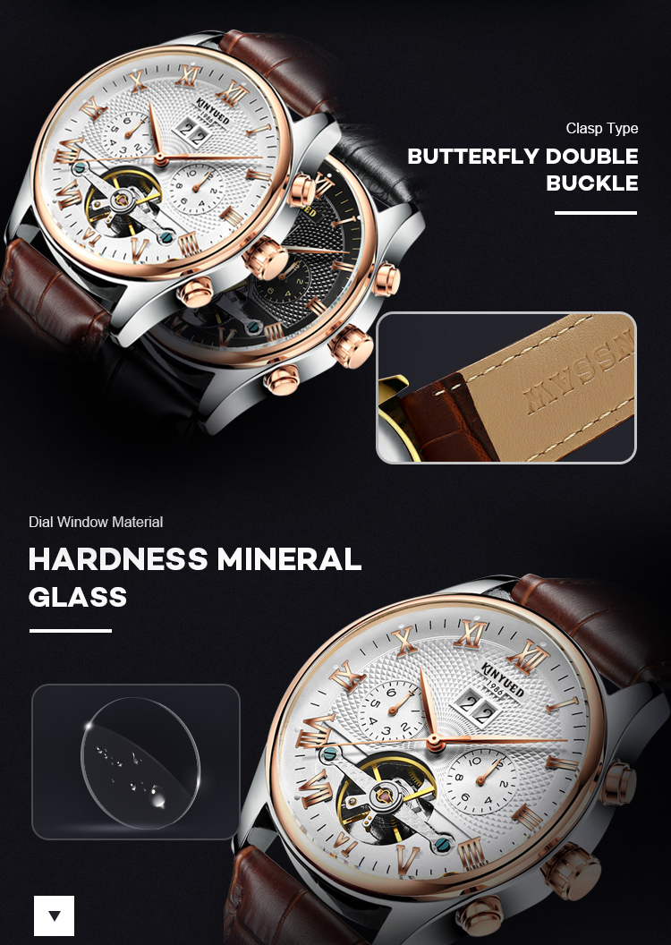 KINYUED Men's business waterproof automatic wrist watches fashion hollow mechanical watches