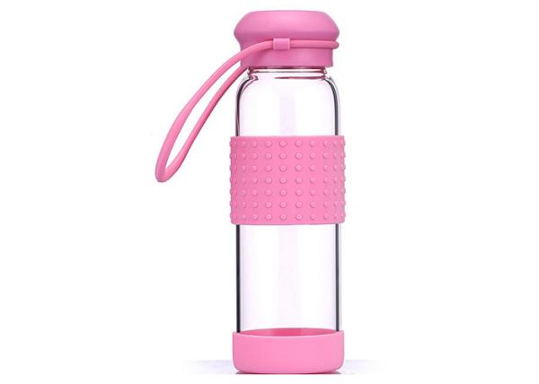 Buy cheap Round Glass Drinking Bottle With Silicone Sleeve Heat Resistant Feature from wholesalers