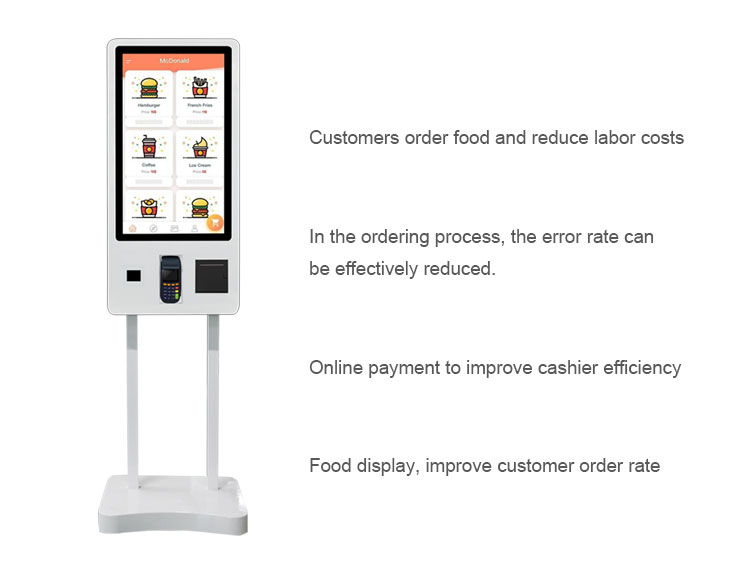 Android Win 10 32 Inch Restaurant Touch Screen Self Ordering Kiosk With Thermal Printer NFC card reader