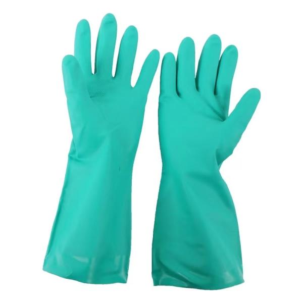 Buy cheap 13 INches Gloves Green Nitrile For Chemical Handling Flock Lining 33cm from wholesalers