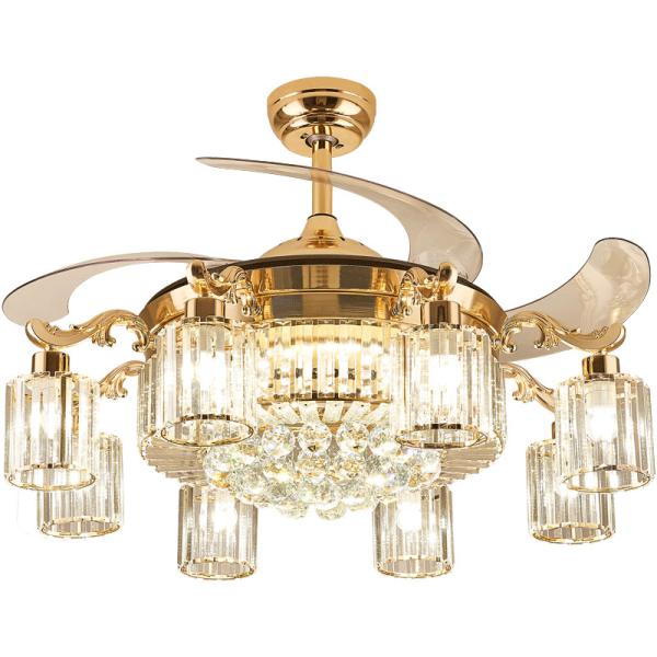 Modern LED Crystal Ceiling Fan Light , Invisible Acrylic Blade Ceiling Fan