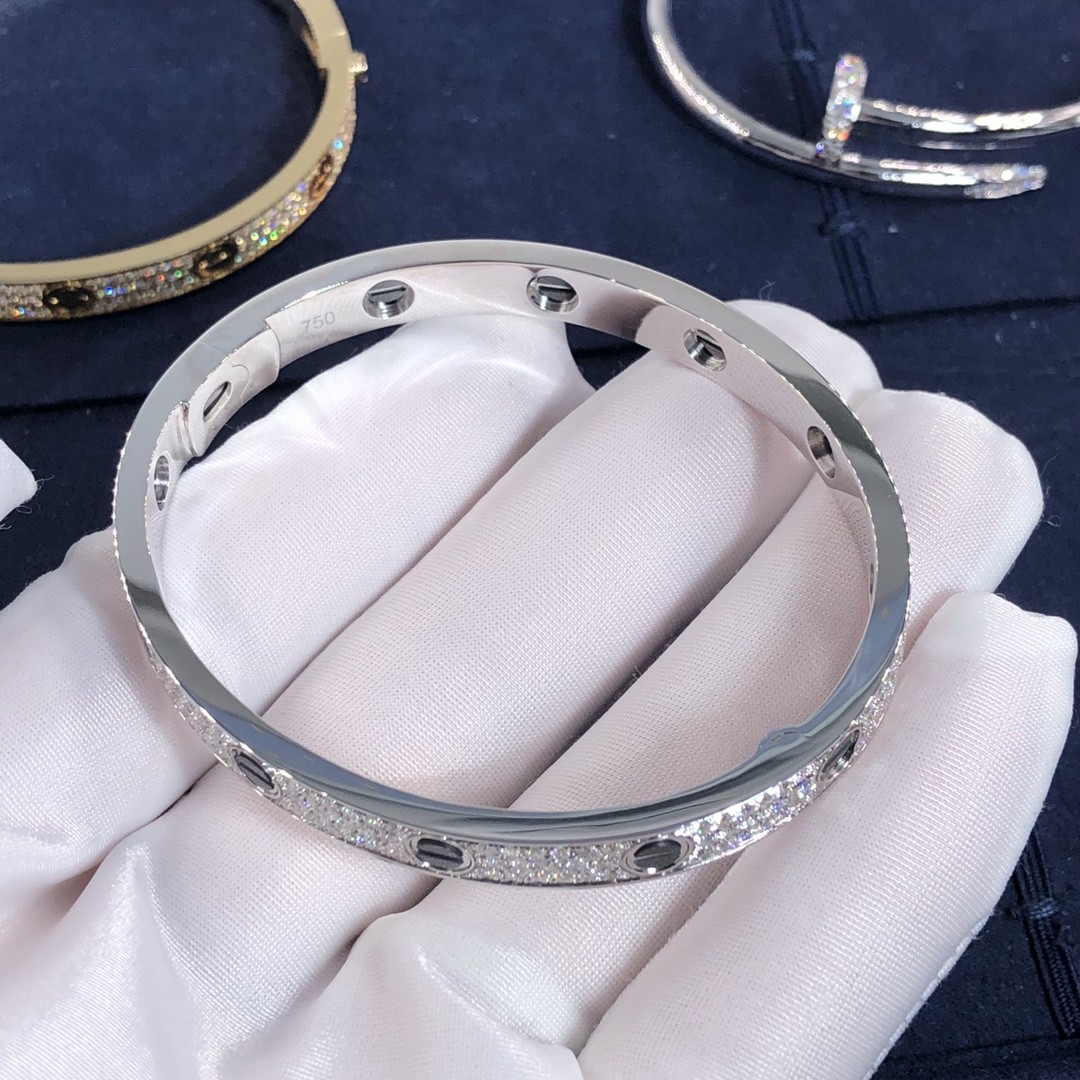 Factory Custom Fine Jewelry 18k White Ogold LOVE Bracelet, Diamond-Paved, Ceramic Bracelet