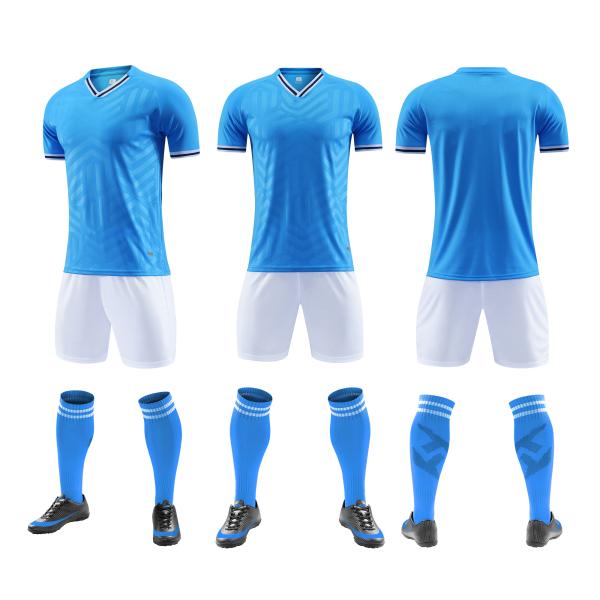 Buy cheap Men Blue Plain Soccer Jersey Football Uniform Set Breathable Quick Drying from wholesalers