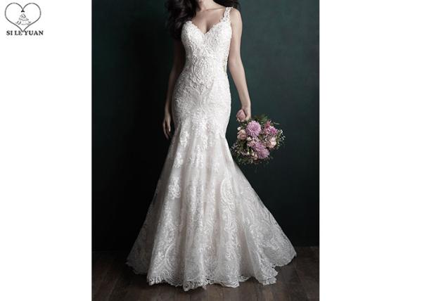Buy cheap Backless Lace Mermaid Bridal Gowns Off White Sleeveless Heavy Beaded from wholesalers