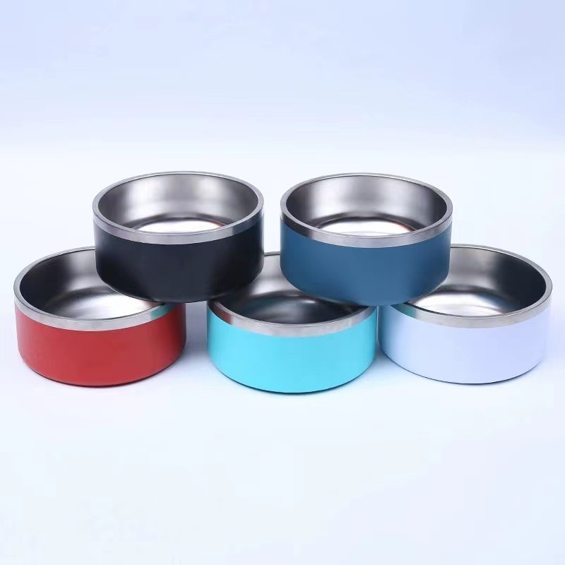 Stainless Steel Round Dog Bowl Double Layer Vacuum Pet Feeding Bowl