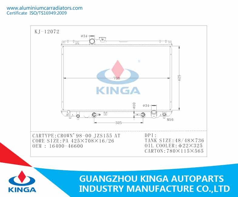 CROWN ' 98-00 JZS 155 AT Toyota Radiator PA16/26mm OEM16400-46600 Automotive Radiator
