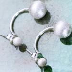 Womens Double Sterling Silver Beads Hoop Earrings (XH051332W)