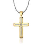 Stainless Steel Link Chain Necklace for Men Fashion Cross Pendant Blue Gold and
