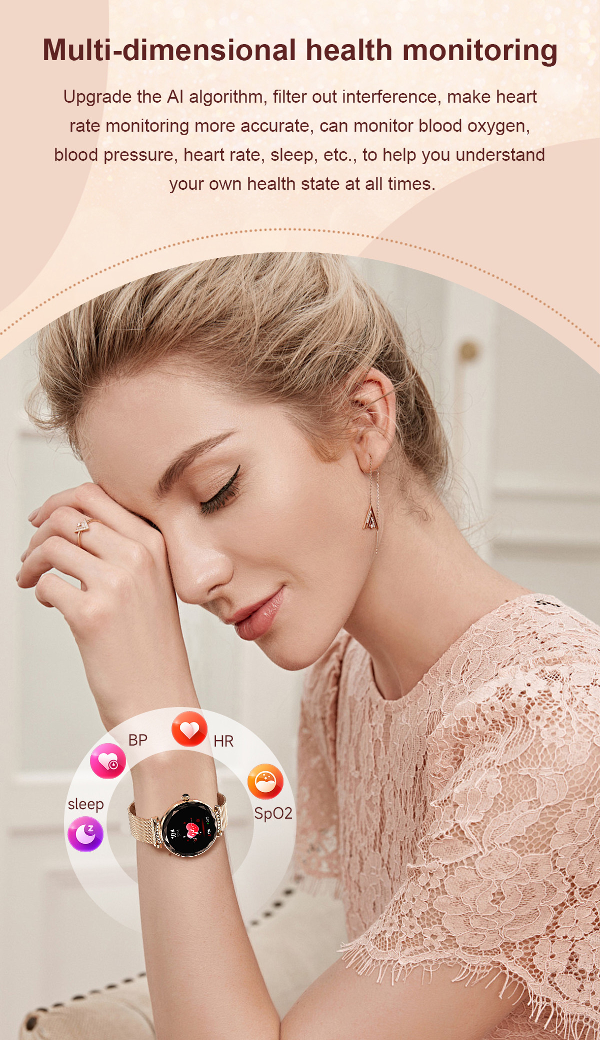1.19" Women Amoled Display Smartwatch Bluetooth Calling For Android IOS Phones