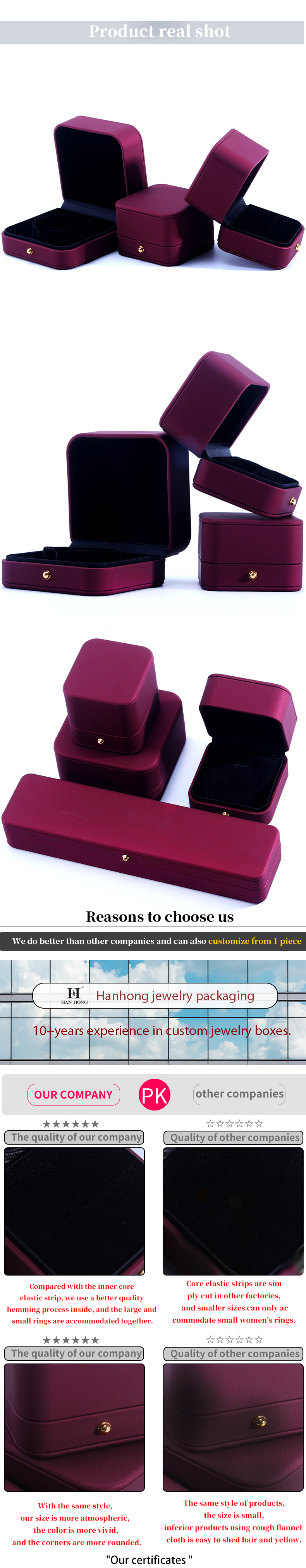 Wind Red Sleek PU Leather Jewelry Storage Packaging Box with Gold Button Ornament