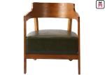 Solid Wood Black Brown Leather Armchair , Single Wood Frame Sofa With Huge Arm