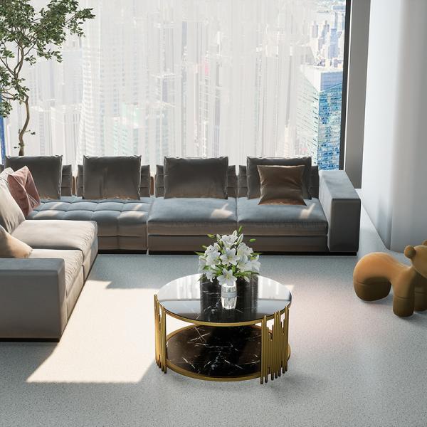 Quality 90CM Wide Circle Metal Coffee Table Living Room With Tempering Glass Table Top for sale
