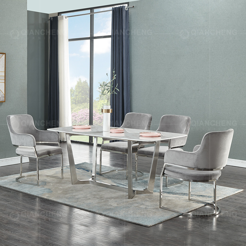 0.7CBM 20mm Modern Rectangle Dining Table Stainless Steel Frame