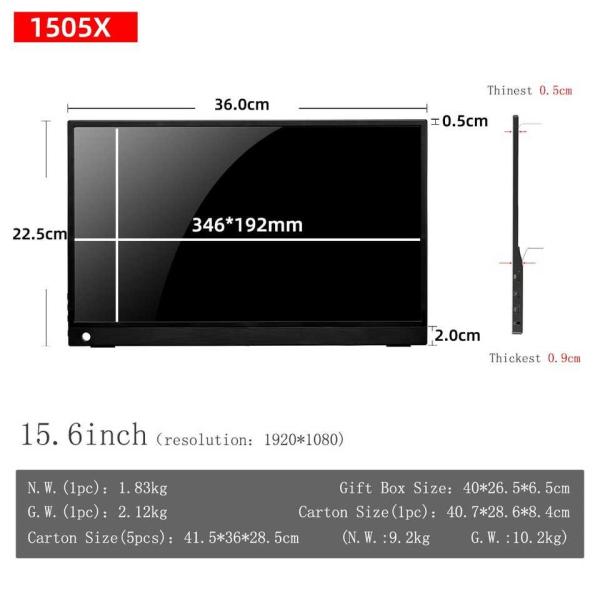 FHD 1920*1080 Portable Touch Monitor 15.6-Inch IPS Display for Flexible Display Modes and Wide Viewing Angle