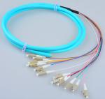 12 fibers breakout fiber optic pigtail LC/UPC multimode OM3 50/125 aqua LSZH