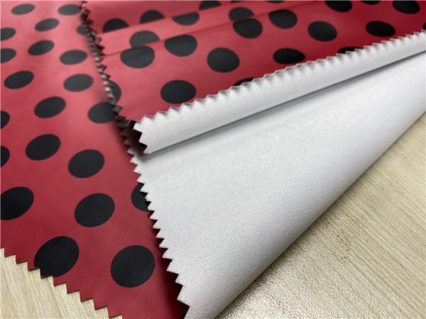 Buy cheap 0.5mm Printed Pu Leather Red Color Print With Black Dots For Kids' Raincoat / Coat from wholesalers