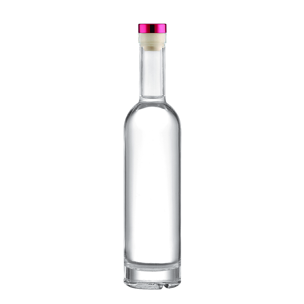 280ml Capacity Transparent Glass Whisky Bottle with Decal Surface Handling and Cork