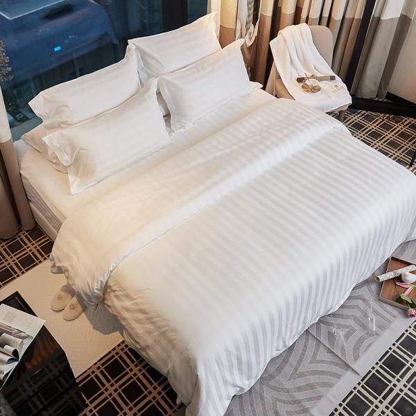Buy cheap Plain dyed 1 & 3cm stripe 100% cotton bed sheet for hotel hospital dormitory from wholesalers