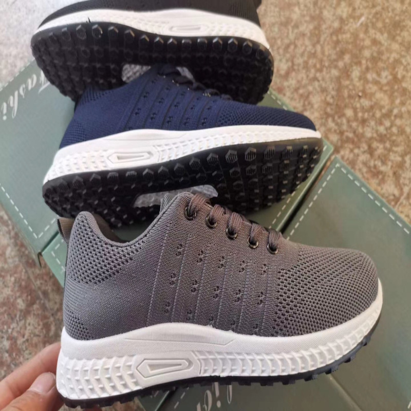 Ladies Flyknit Sport Shoes Tricolor Breathable Sneakers Antiskid Large size navy color